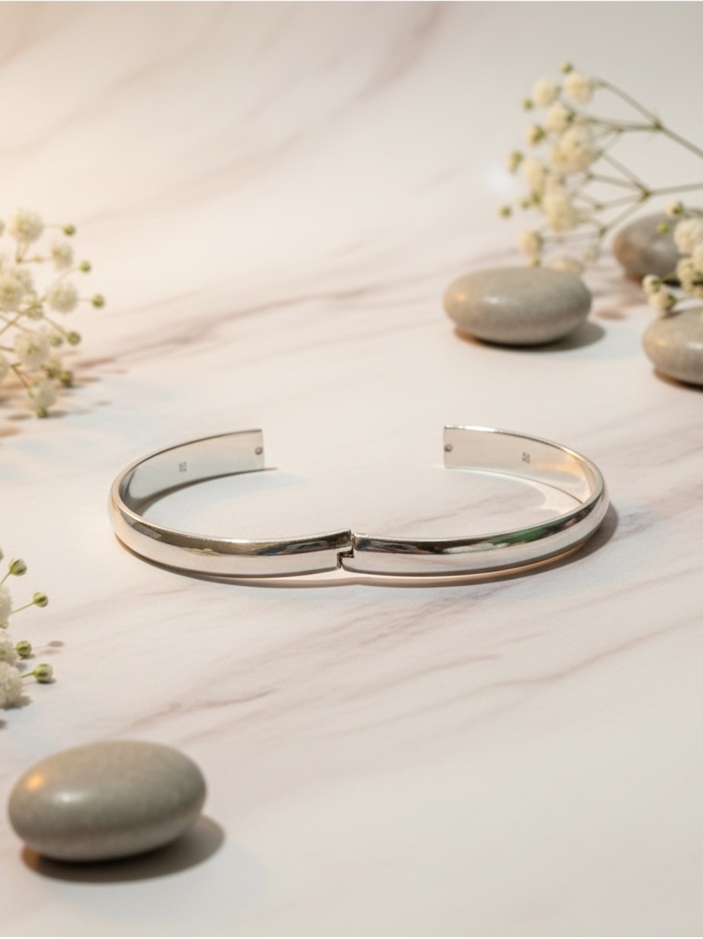 Polished Sterling Silver Silver-Dome Women’s Bracelet - Sleek Silver Finish